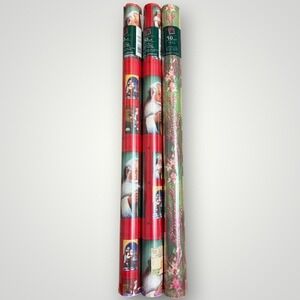 Vintage Cleo Christmas Wrapping Paper 90's Lot 3 Rolls 150sqft Santa Floral